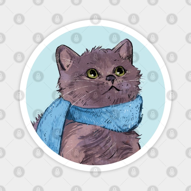 Russian Blue Kitten with a Scarf Magnet by Catwheezie